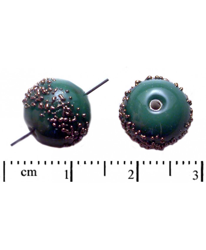 Vinuté perle české - zdobené drtí, 10mm, tmavě zelená