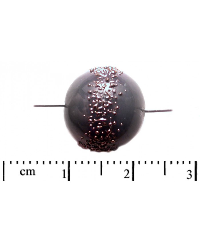 Vinuté perle české - zdobené drtí, 12mm, šedá