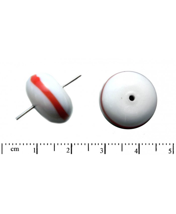 Vinuté perle české - rondelka, 10x16mm, bílá + červená