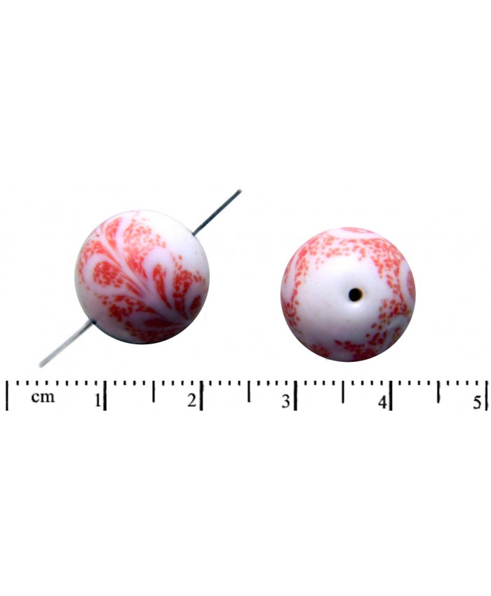 Vinuté perle české - stříkané s designem, 15mm, červená