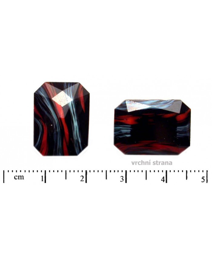 Skl. kameny zasazovací, obdélník - 18x13mm, černá + červená + tyrkys
