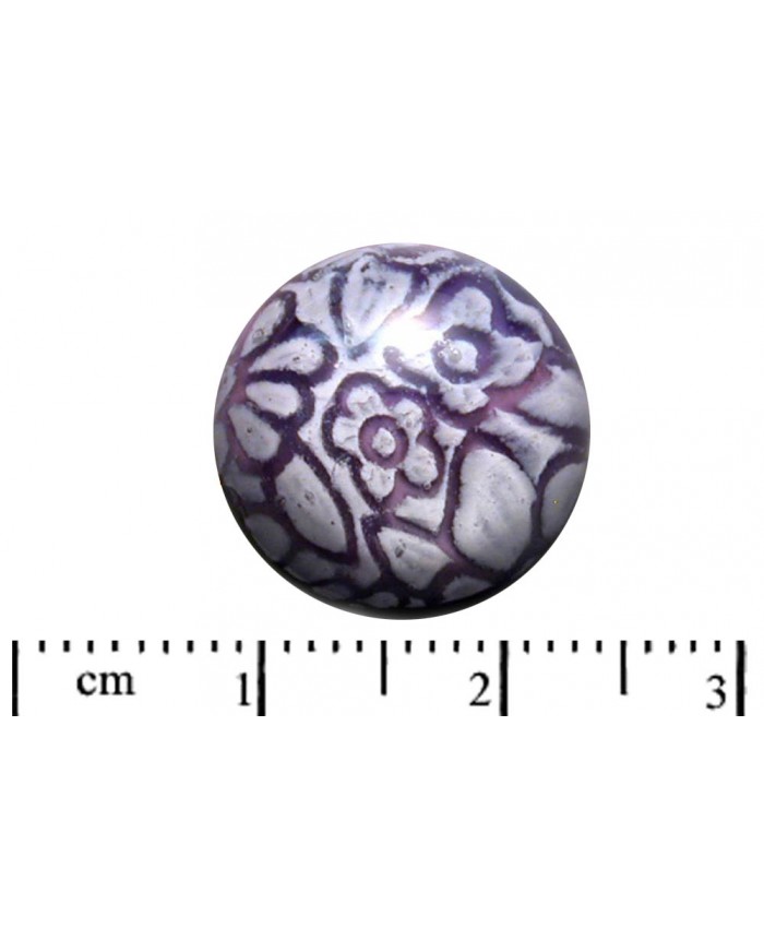 Kabašon kruhový - 15mm, tmavě červená s bílými květy