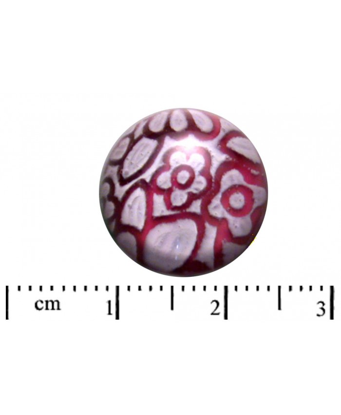 Kabašon kruhový - 15mm, světle hnědý s bílými květy