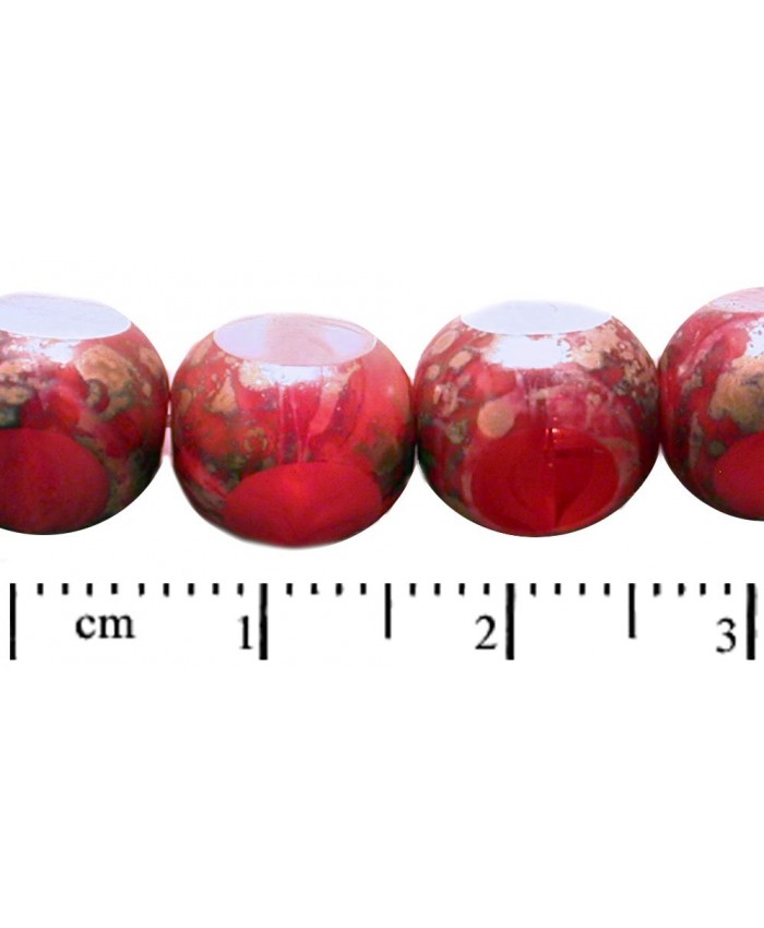 Broušený korálek, tříboká kulička - 10mm, červená sytá / travertin