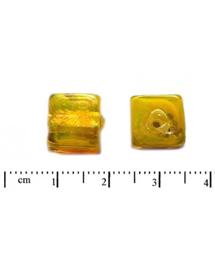 Vinuté perle import - kostka se stříbrem, 10mm, žlutá