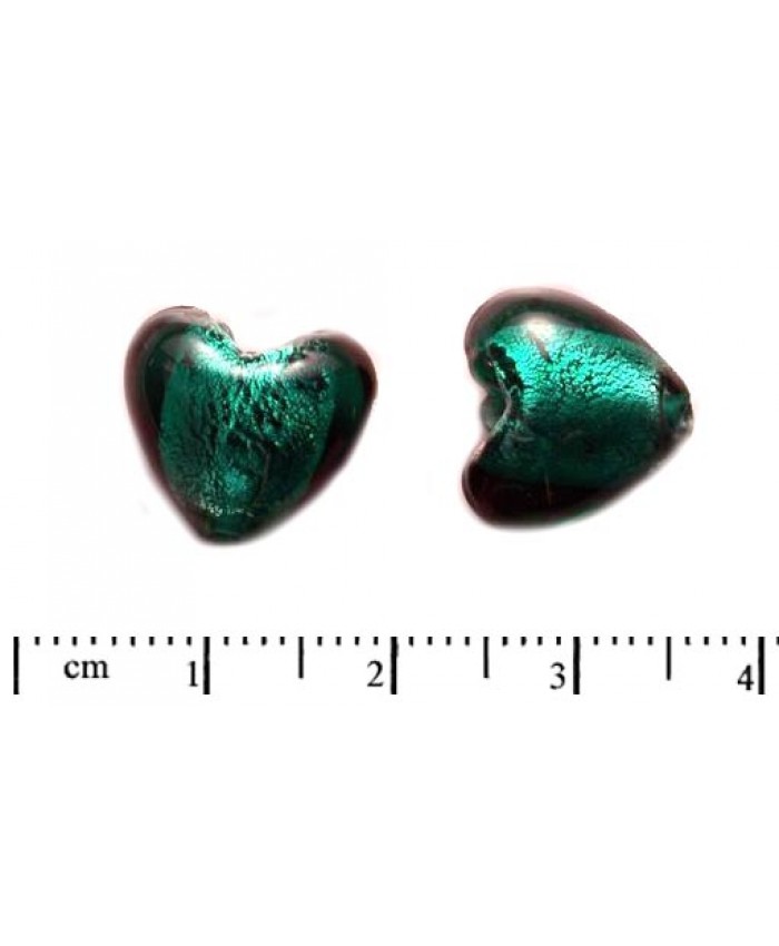 Vinuté perle import - srdíčko se stříbrem, 12mm, emerald