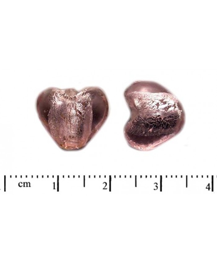Vinuté perle import - srdíčko se stříbrem, 12mm, rosalín