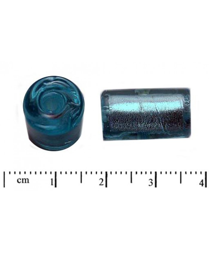 Vinuté perle import - váleček se stříbrem, 18x12mm, aqua