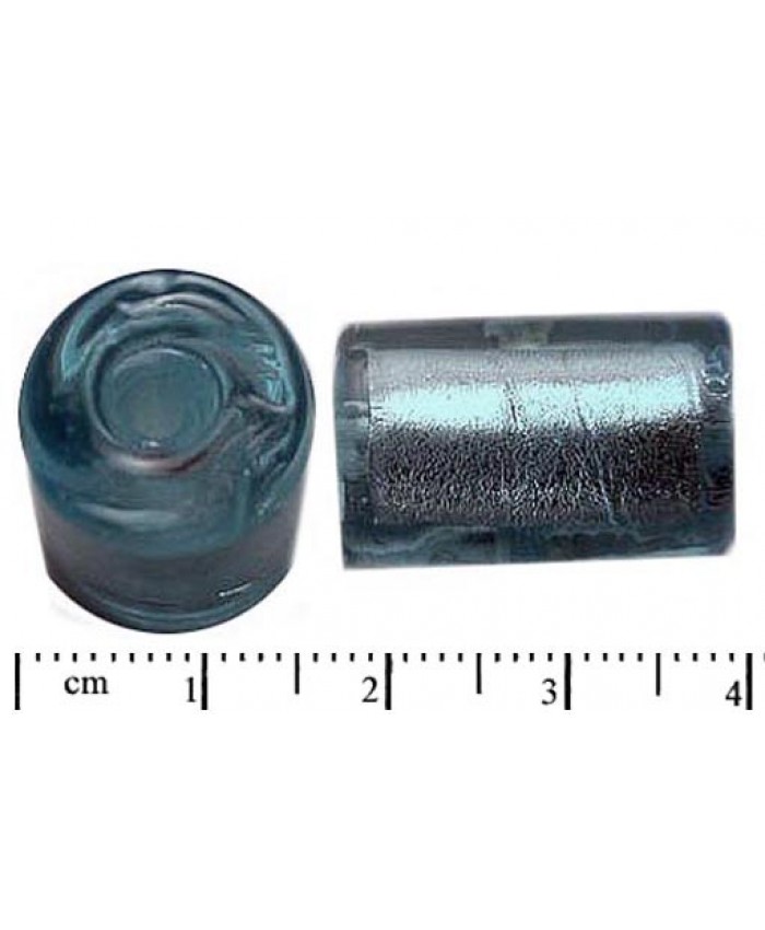 Vinuté perle import - váleček se stříbrem, 20x15mm, aqua