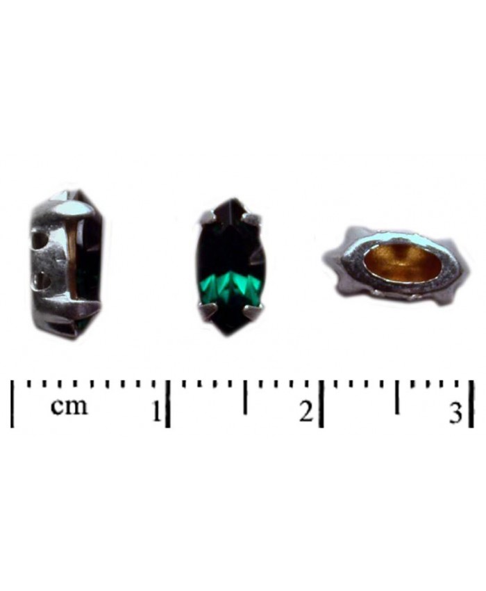 Naveta ve stříbrném kotlíku - 10x5mm, emerald