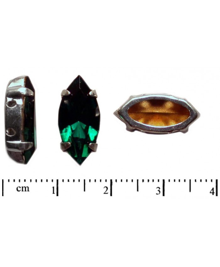 Našívací naveta ve stříbrném kotlíku - 15x7mm, peridot