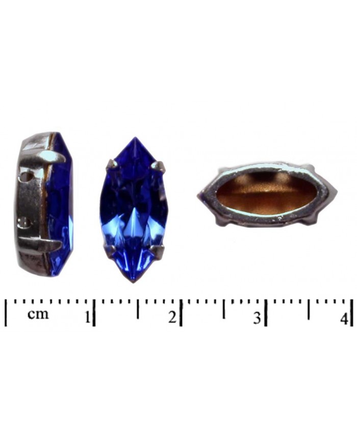 Našívací naveta ve stříbrném kotlíku - 15x7mm, safír
