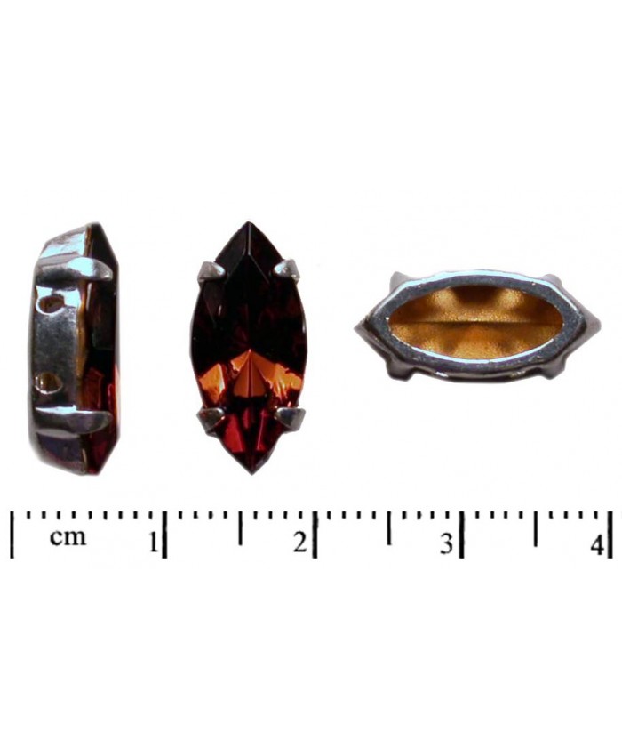 Našívací naveta ve stříbrném kotlíku - 15x7mm, kouřový topaz