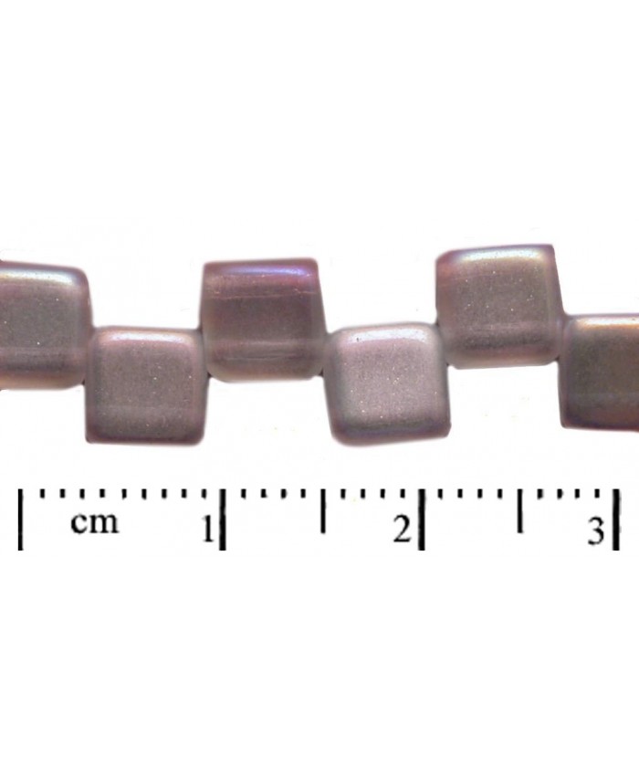 Čtvereček dvoudírový (Tila) - 6mm, krystal mat / AB2x