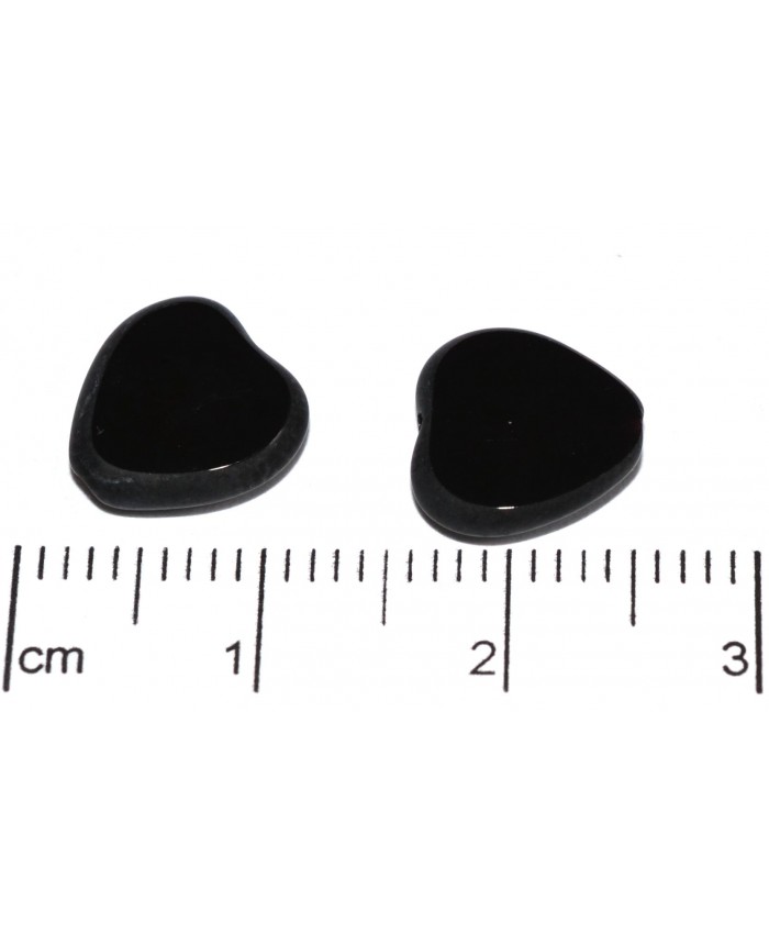 Ploškovaný korálek, srdíčko - 10mm, černá