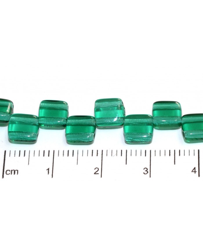 Čtvereček dvoudírový (Tila) - 6mm, emerald