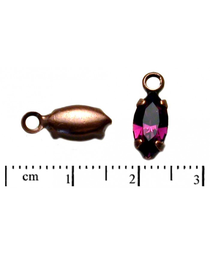 Šatonová naveta zasazená v kotlíku s očkem - 10x6mm, ametyst + měď