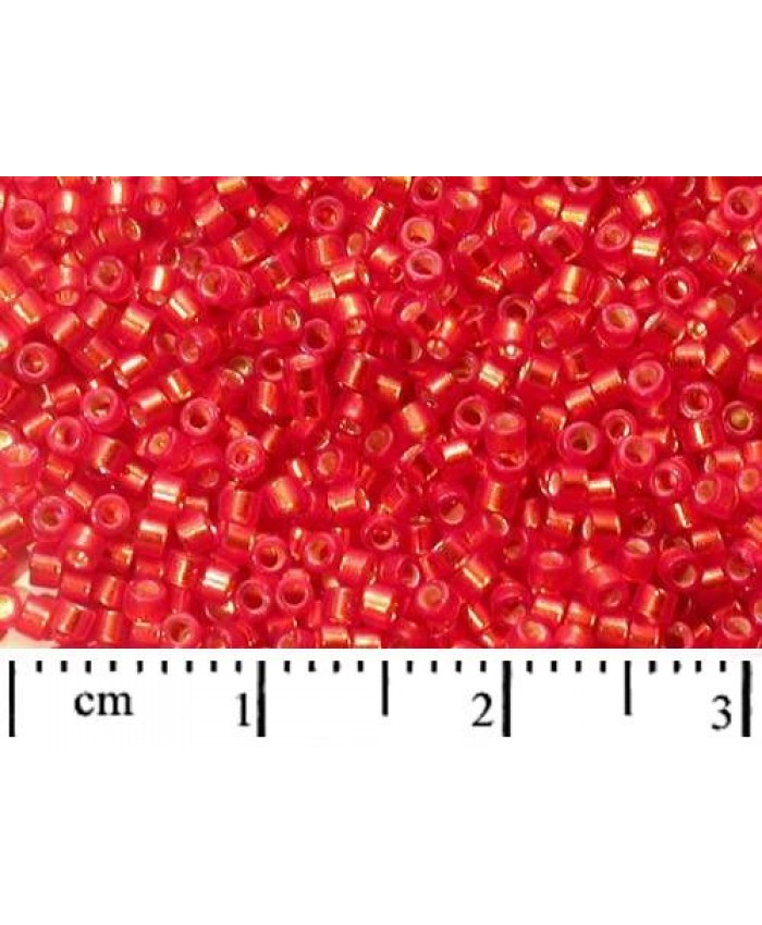 Miyuki Delica 11/0, tr. červená, stříbrný průtah mat (DB0683)