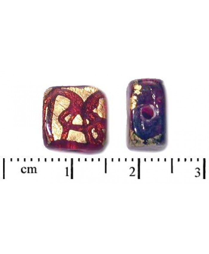Vinuté perle import - čtverec se zlatem, 10mm, siam