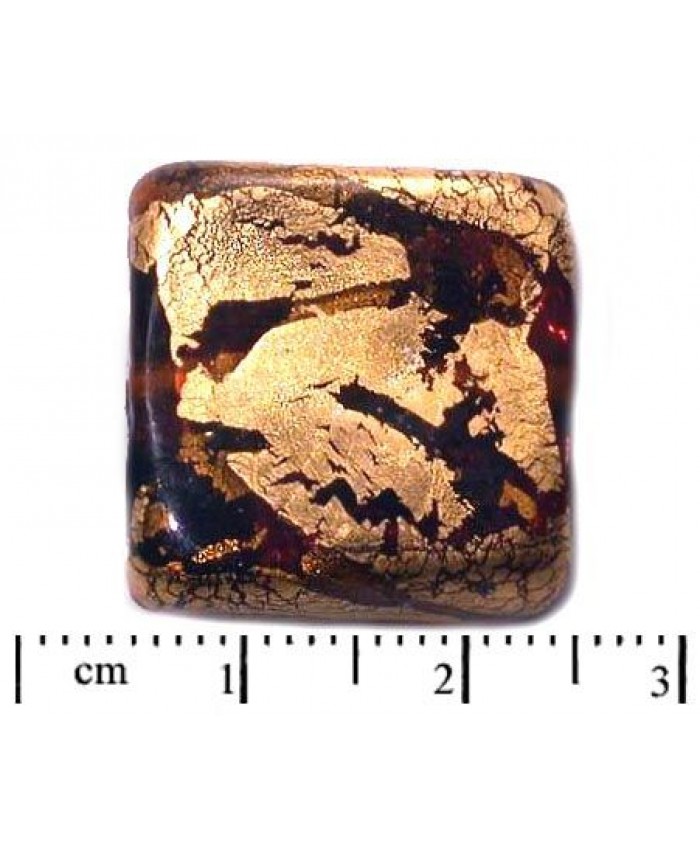 Vinuté perle import - čtverec se zlatem, 20mm, topaz