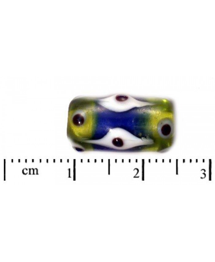 Vinuté perle import - váleček zdobený, 16x10mm, olivín + safír