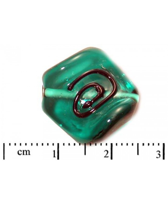 Vinuté perle české - zdobené černou spirálou, 18mm, emerald