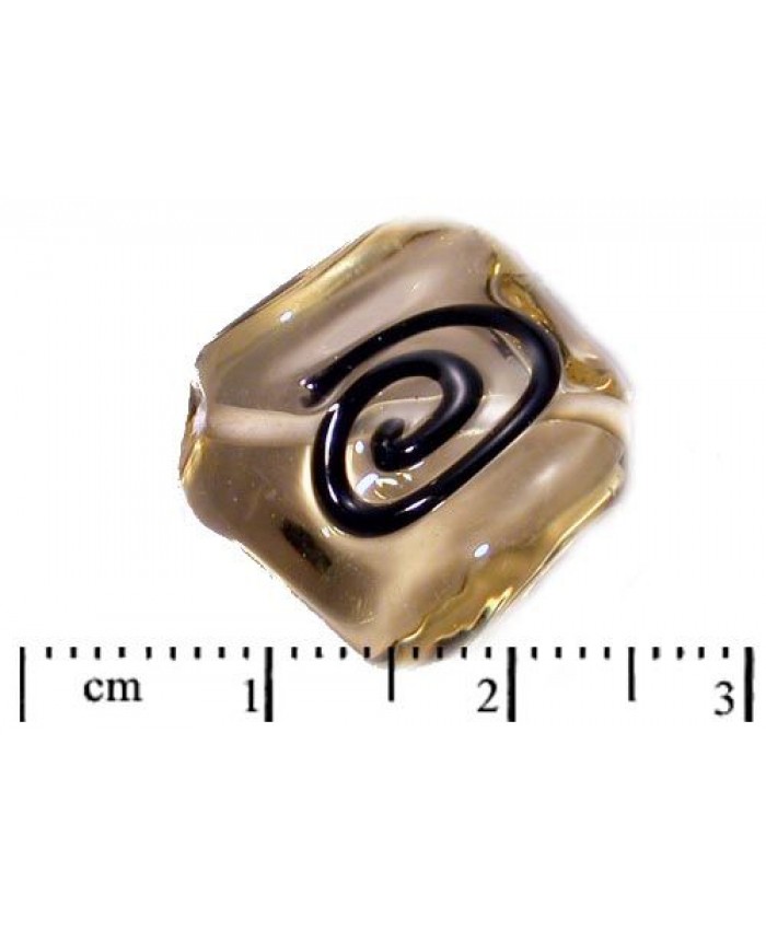 Vinuté perle české - zdobené černou spirálou, 18mm, jonquil