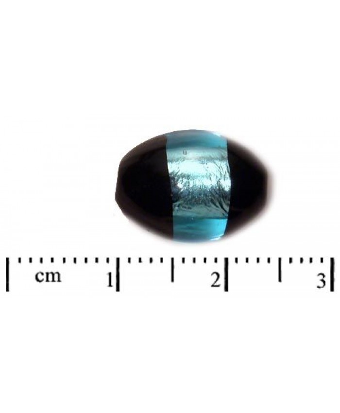 Vinuté perle české - se stříbrem a černými póly, 14x10mm, aqua