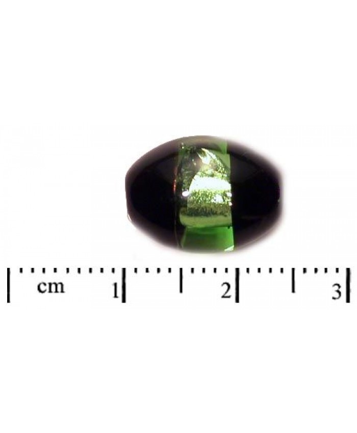 Vinuté perle české - se stříbrem a černými póly, 14x10mm, peridot