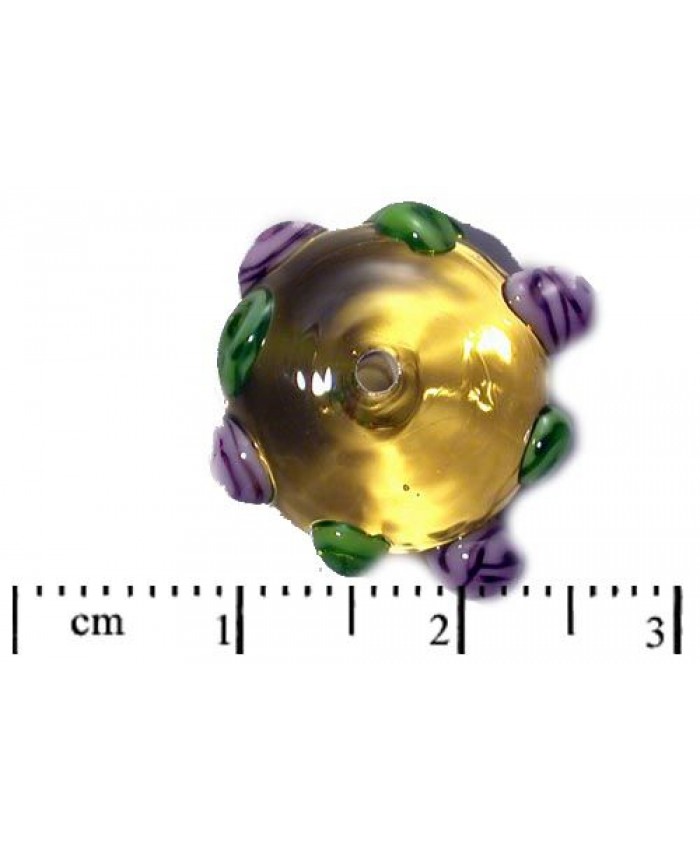 Vinuté perle české - rondelka, 9x14mm, žlutá uranová + fialová