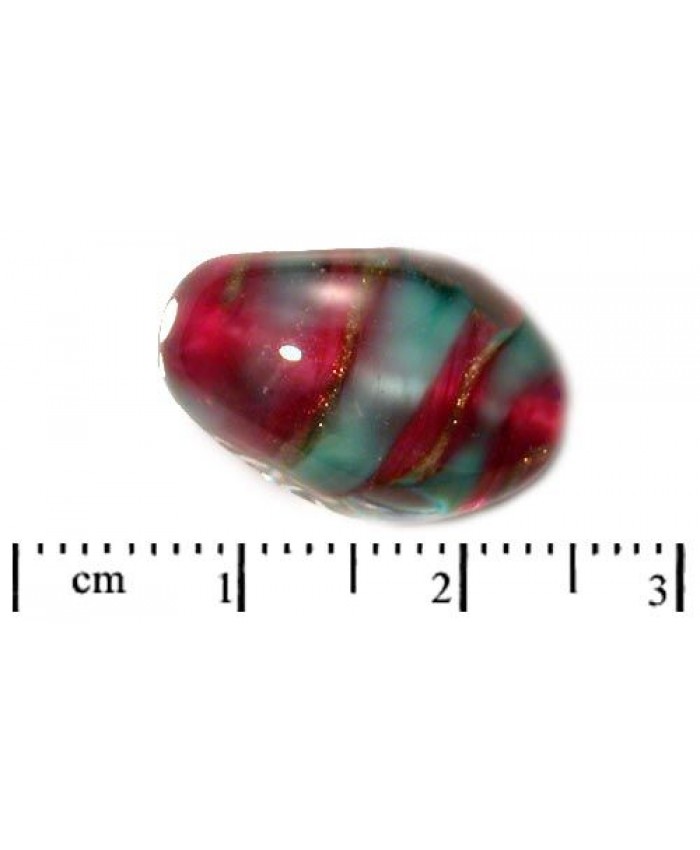 Vinuté perle české - zploštělá oliva perleťová, 18x12mm, červená + zelená