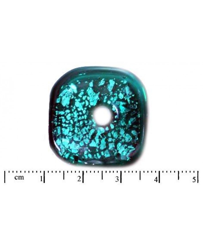 Vinuté perle české - placka čtverec se stříbrem, 25mm, emerald