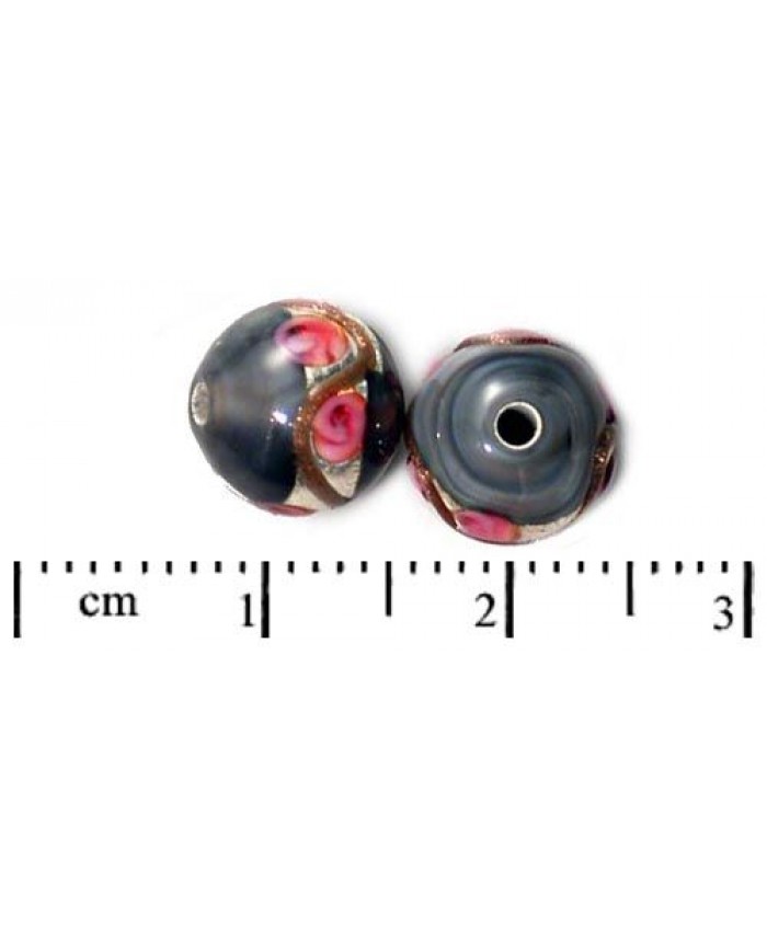 Vinuté perle české - perleťové zdobené růžičkami, 8mm, šedá