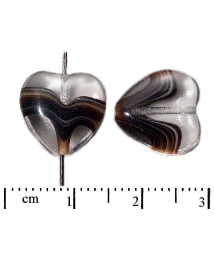 Srdce - 15mm, hnědobílá + krystal