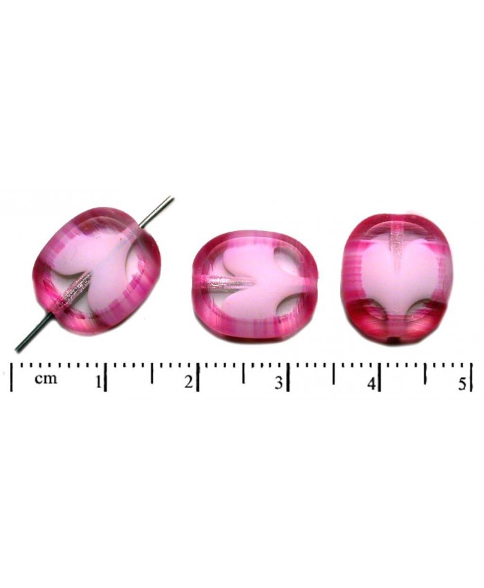 Ploškovaný korálek, obdelník - 14x12mm, růžovobílá + krystal